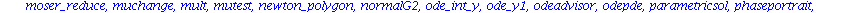 [DEnormal, DEplot, DEplot3d, DEplot_polygon, DFactor, DFactorLCLM, DFactorsols, Dchangevar, FunctionDecomposition, GCRD, LCLM, MeijerGsols, PDEchangecoords, RiemannPsols, Xchange, Xcommutator, Xgauge,...