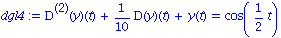 dgl4 := `@@`(D, 2)(y)(t)+1/10*D(y)(t)+y(t) = cos(1/2*t)