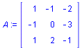 array( 1 .. 3, 1 .. 3, [( 3, 3 ) = -1, ( 3, 2 ) = 2, ( 2, 3 ) = -3, ( 3, 1 ) = 1, ( 1, 1 ) = 1, ( 2, 1 ) = -1, ( 1, 3 ) = -2, ( 2, 2 ) = 0, ( 1, 2 ) = -1 ] )